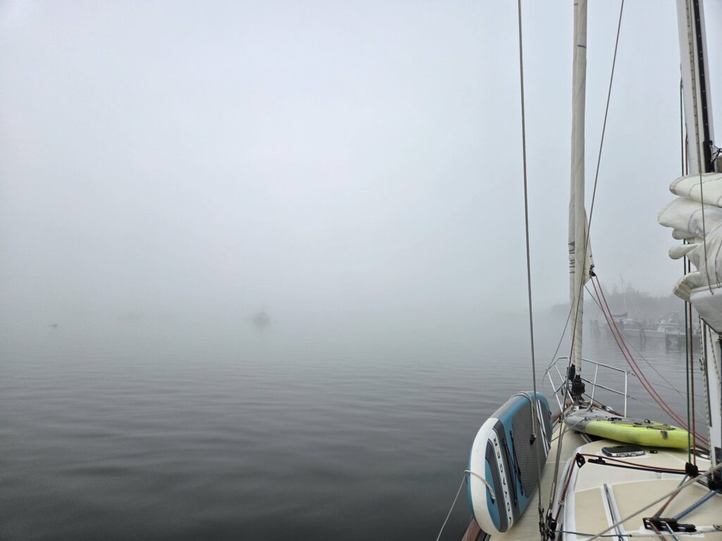 mystic river in fog