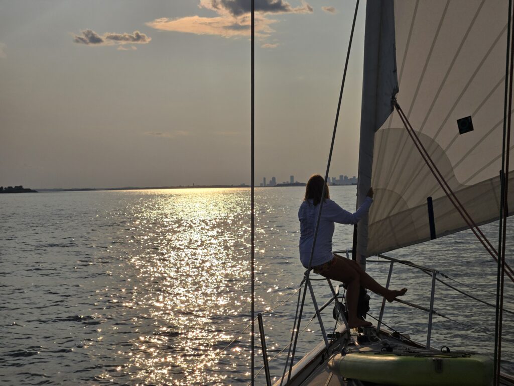 linda on bow approaching boston
